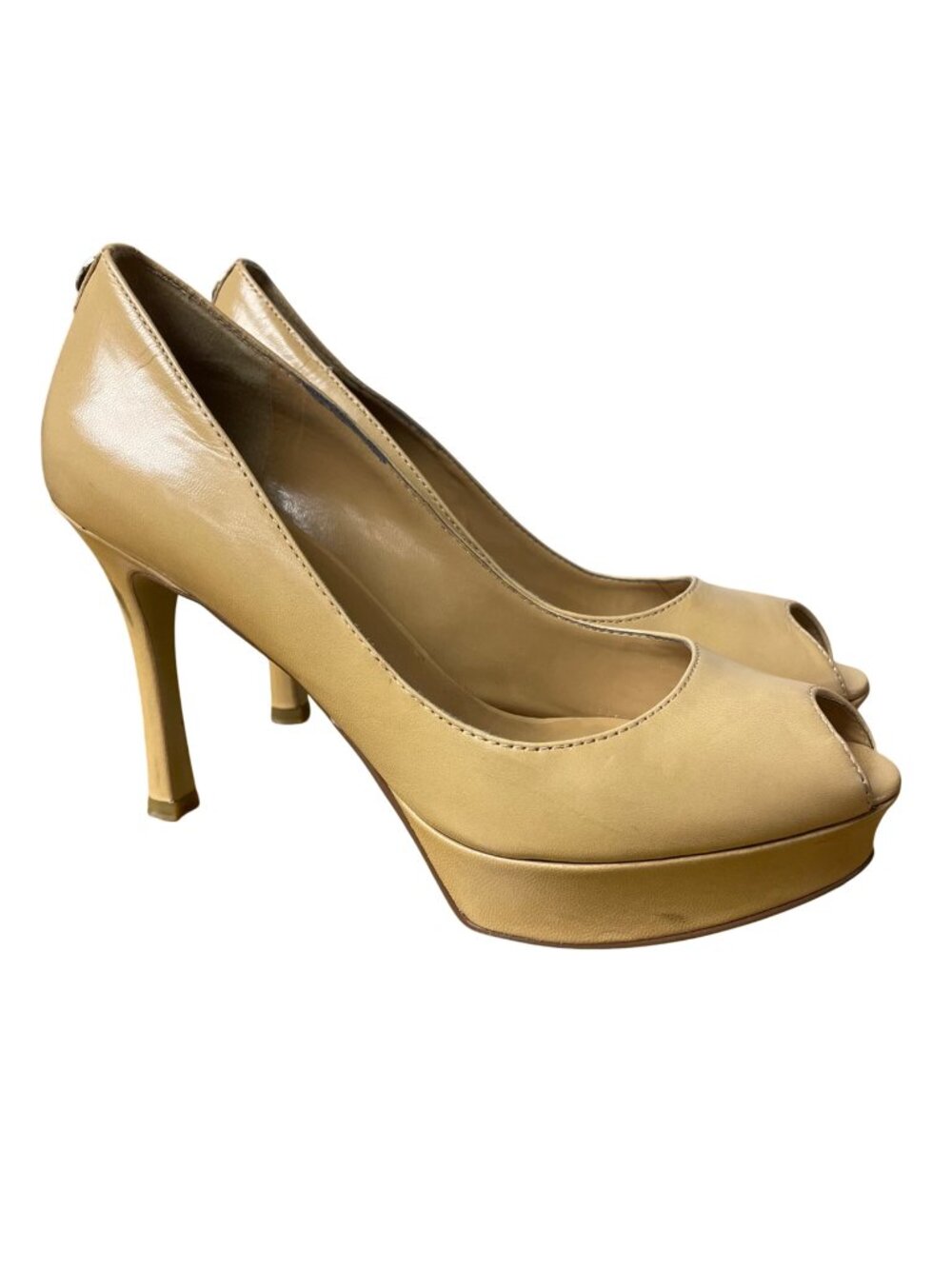Ivanka Trump Whisker Leather Peep Toe Stiletto Heels Sz‎ 7.5 Neutral